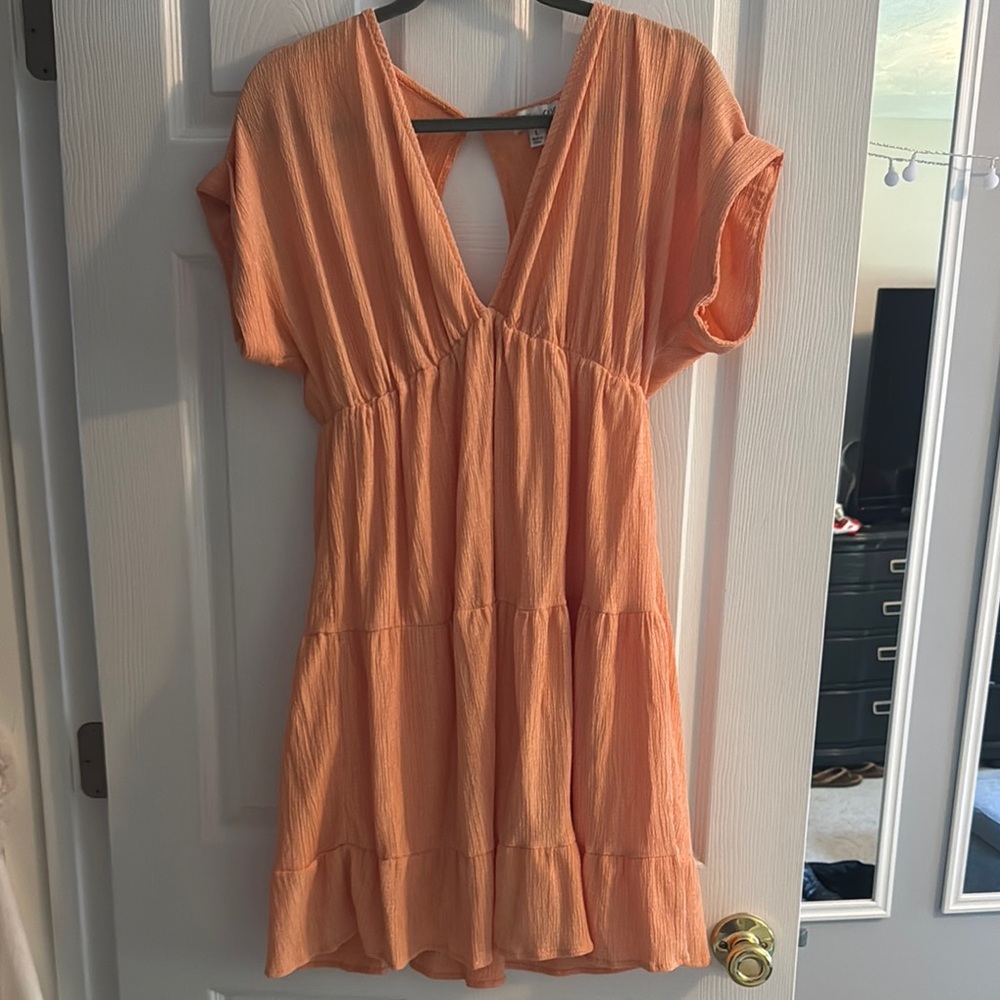 She + Sky Orange Tiered Ruched Sundress